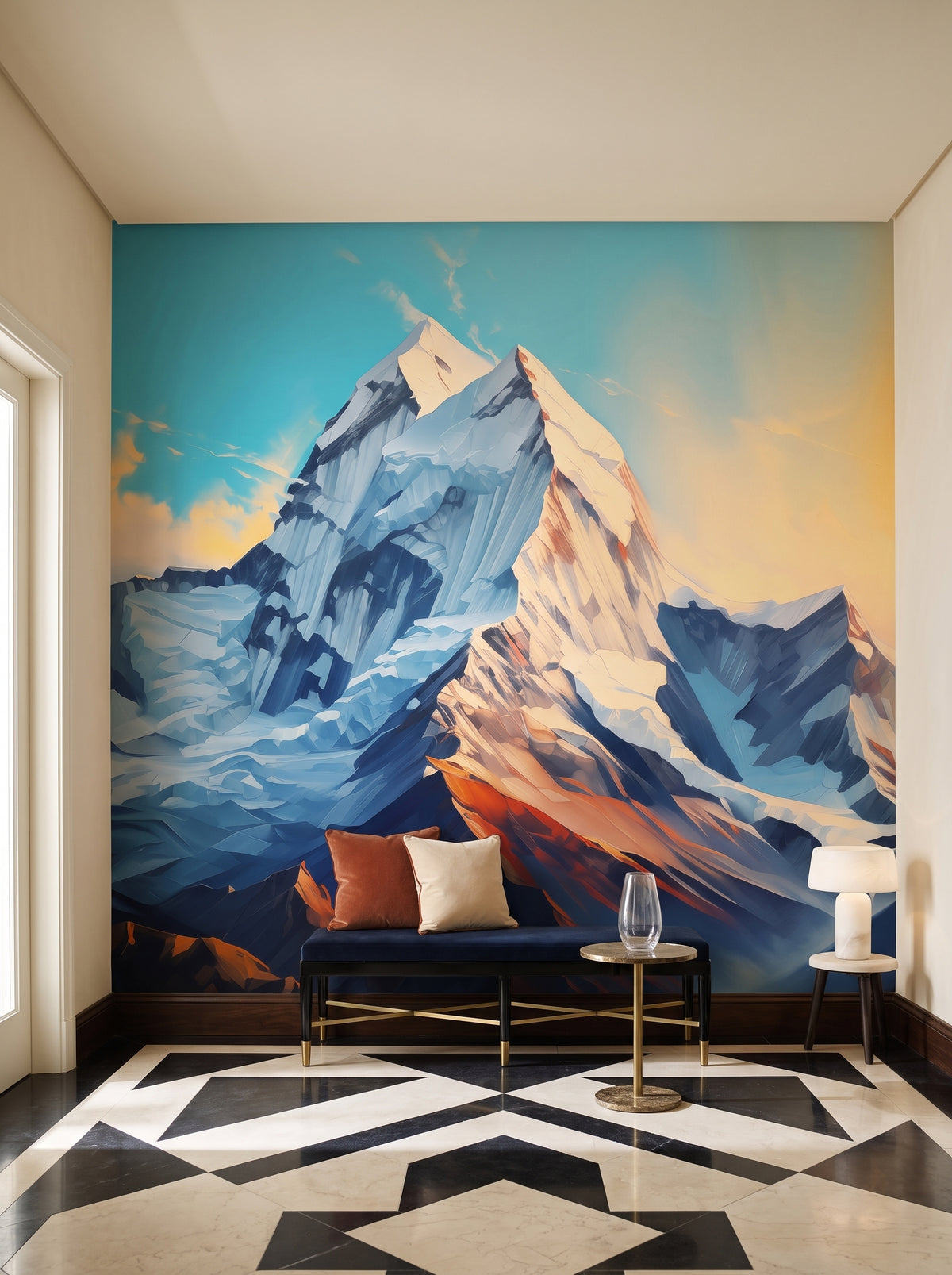 Fototapeta artystyczna o nazwie Sunset Peaks w aranżacji wnętrza: galeria wejściowa w apartamencie art déco.