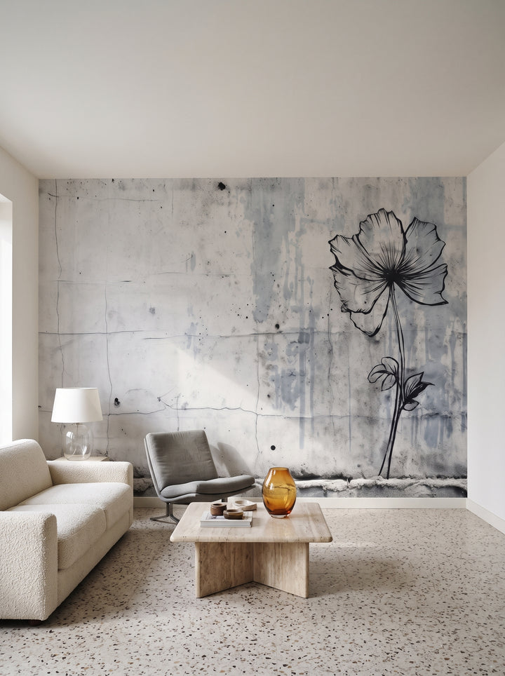 Fototapeta artystyczna o nazwie URBAN BLOSSOM w aranżacji wnętrza: salon w mediolańskim modernizmie lat 70..
