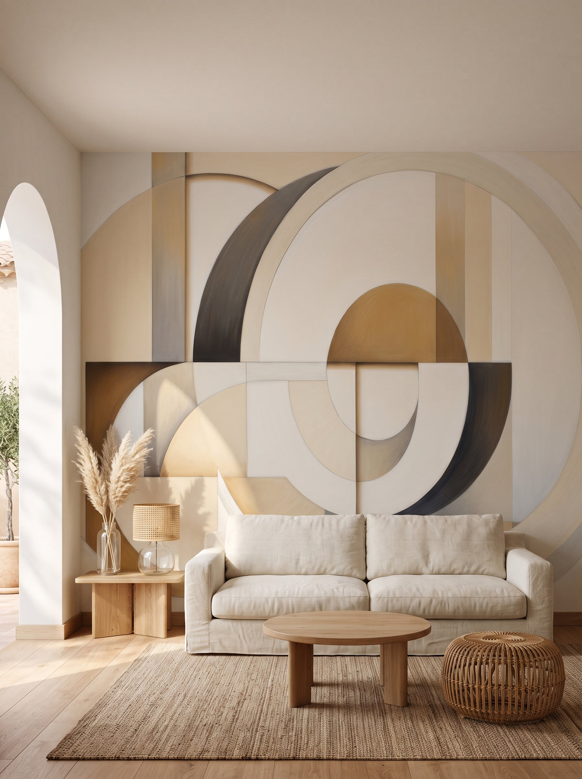 Fototapeta artystyczna o nazwie MODERNIST SPHERICAL ARRAY w aranżacji wnętrza: salon w eleganckim stylu boho.