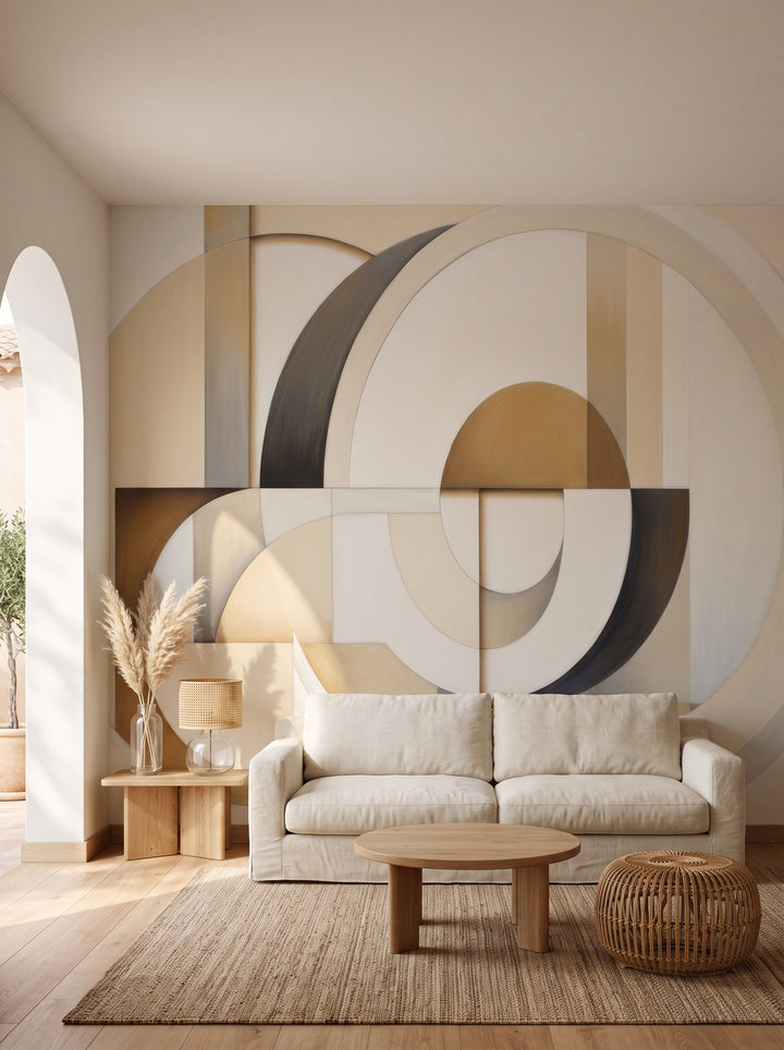 Fototapeta artystyczna o nazwie MODERNIST SPHERICAL ARRAY w aranżacji wnętrza: salon w eleganckim stylu boho.