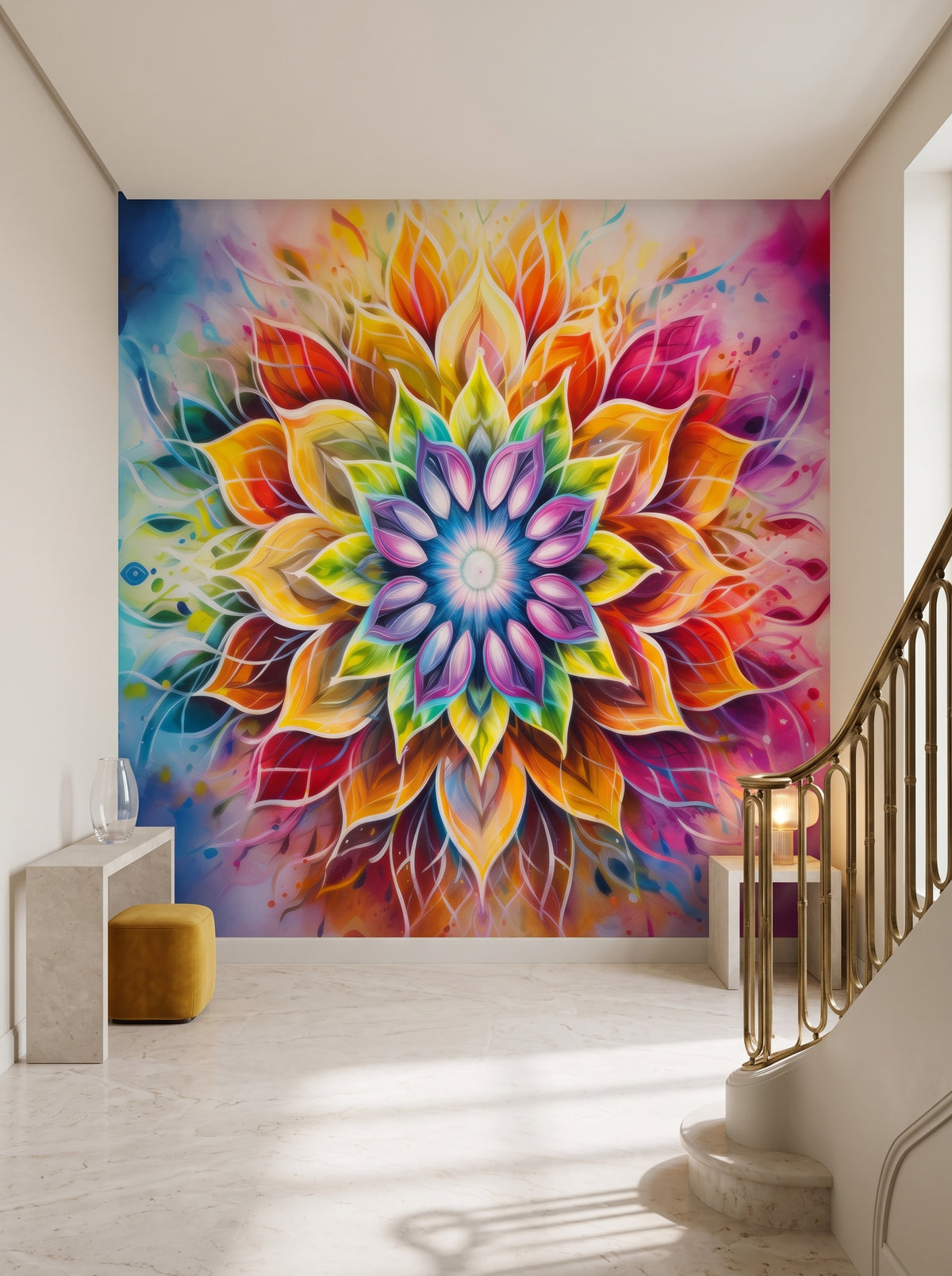 Fototapeta artystyczna o nazwie Vibrant Spirit w aranżacji wnętrza: hol wejściowy w nowoczesnej klasycznej rezydencji.