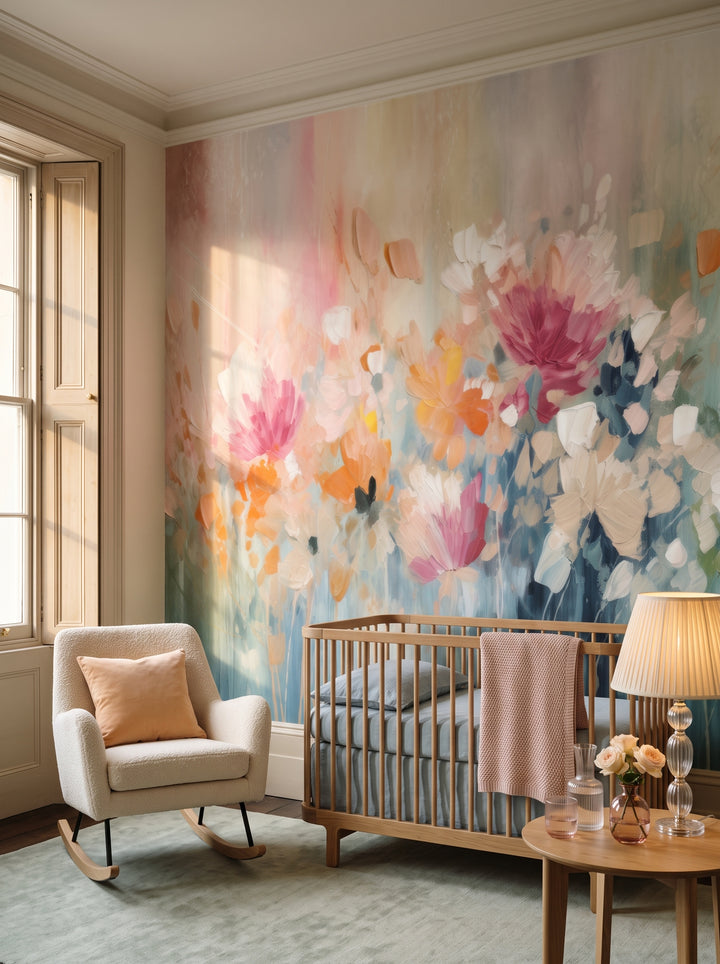 Fototapeta artystyczna o nazwie Pastel Petal Canvas w aranżacji wnętrza: pokój dziecięcy w eleganckiej kamienicy.