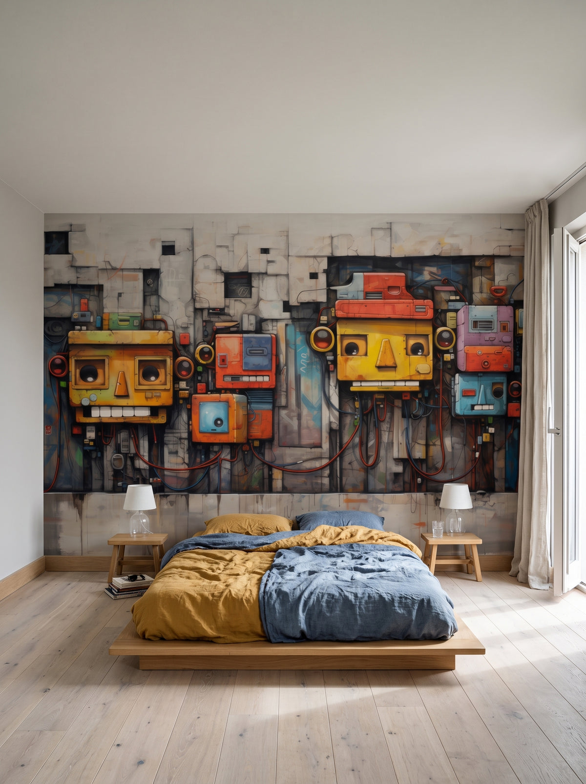 Fototapeta artystyczna o nazwie Mechanical Life w aranżacji wnętrza: pokój nastolatka w apartamencie typu loft.