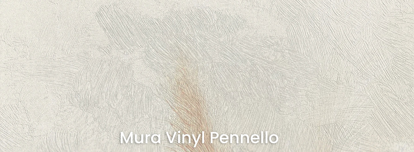 Zbliżenie na fototapetę IVORY SERENITY - tapeta z delikatnymi trawami na beżowym tle na podłożu o fakturze pociągnięć pędzla.