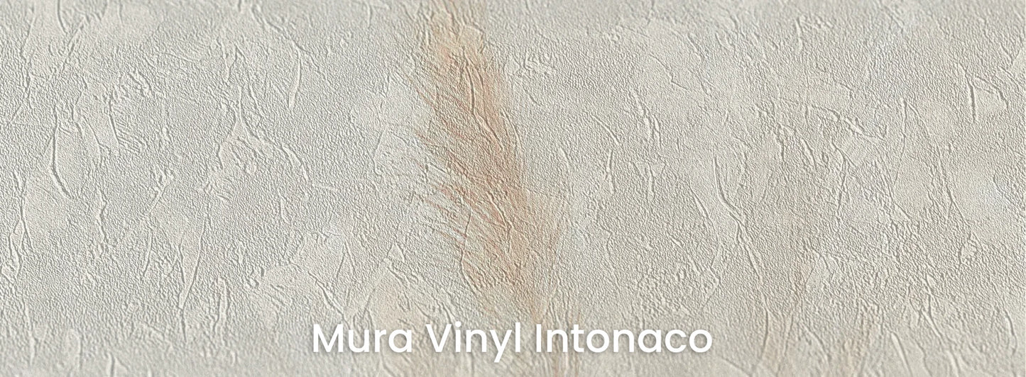 Zbliżenie na fototapetę IVORY SERENITY - tapeta z delikatnymi trawami na beżowym tle na podłożu o strukturze tartego tynku.