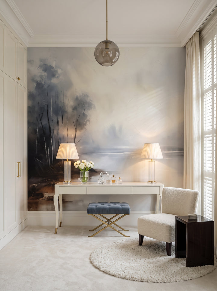 Fototapeta artystyczna o nazwie Brzeg Mgły w aranżacji wnętrza: garderoba w stylu Hollywood Regency.