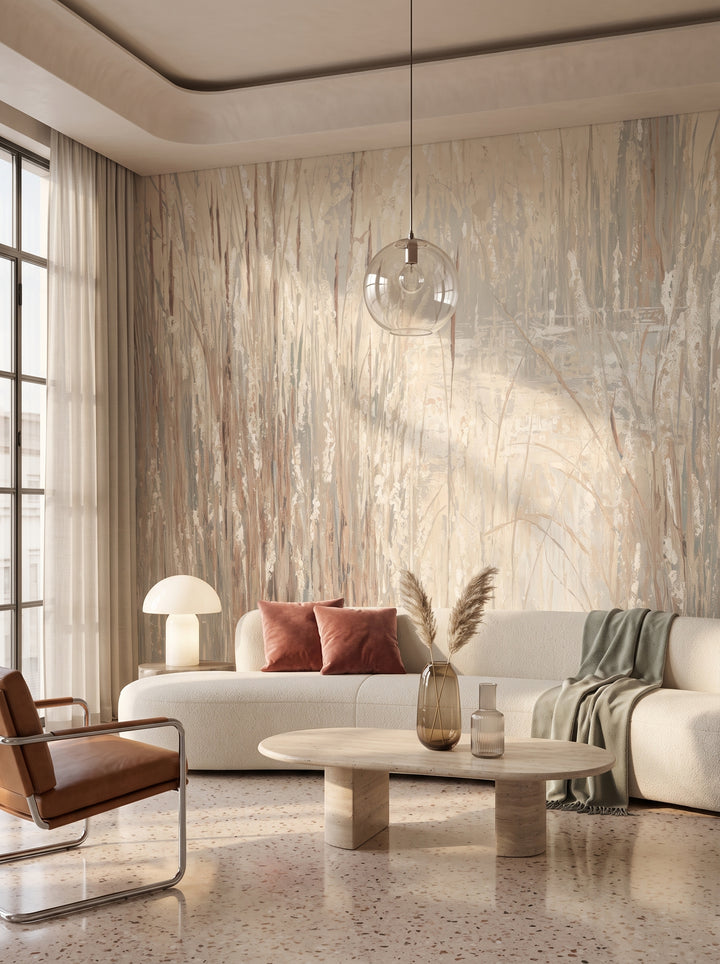 Fototapeta artystyczna o nazwie FROSTED CANVAS w aranżacji wnętrza: salon w mediolańskim apartamencie z lat 70..
