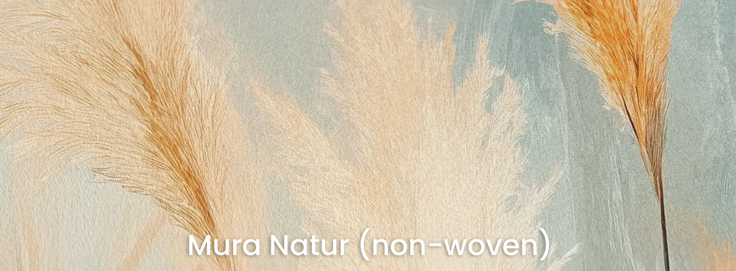 Zbliżenie na fototapetę DESERT PLUMES - tapeta z delikatnymi trzcinami w pastelowych odcieniach na naturalnym podłożu ekologicznym.