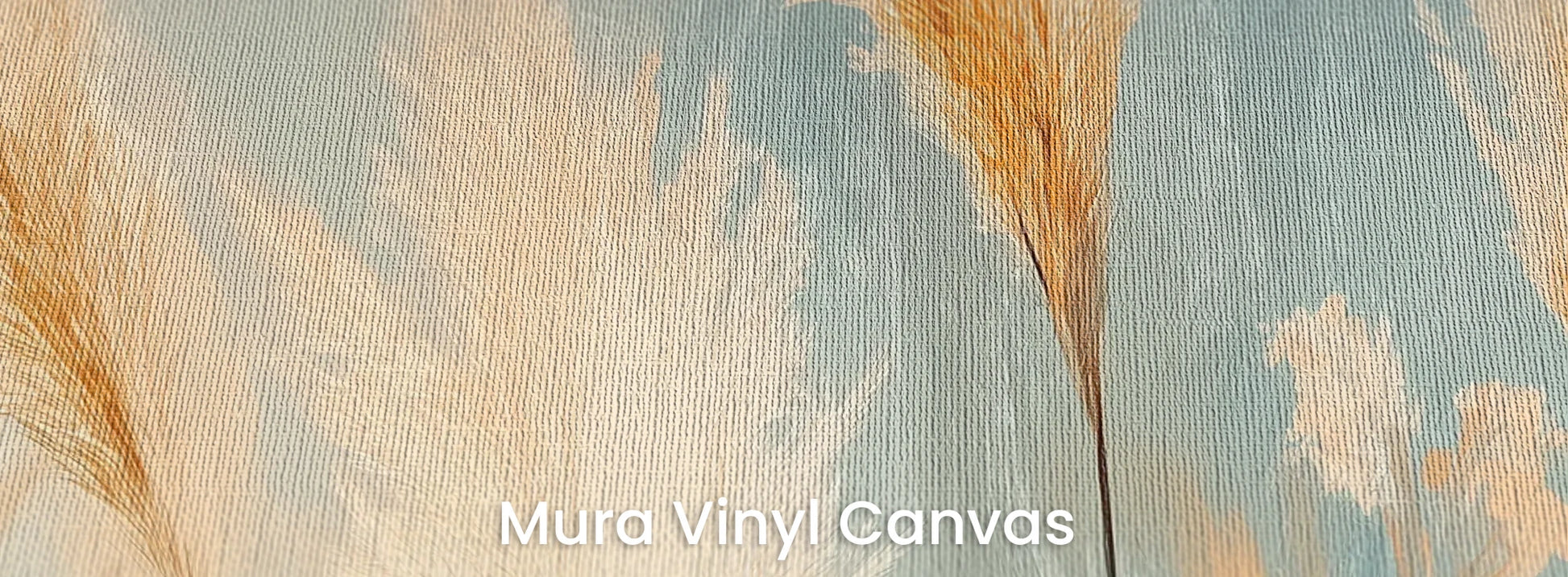 Zbliżenie na fototapetę DESERT PLUMES - tapeta z delikatnymi trzcinami w pastelowych odcieniach na podłożu o fakturze płótna.