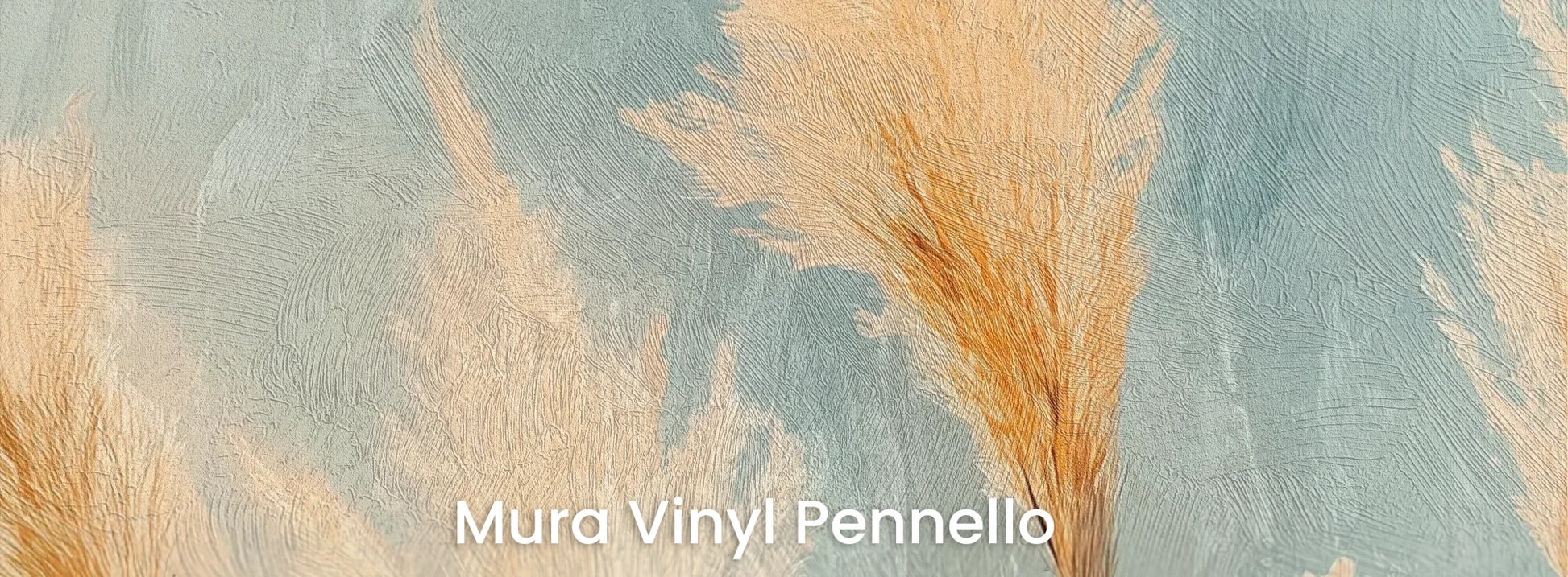 Zbliżenie na fototapetę DESERT PLUMES - tapeta z delikatnymi trzcinami w pastelowych odcieniach na podłożu o fakturze pociągnięć pędzla.