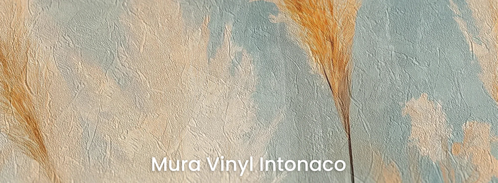 Zbliżenie na fototapetę DESERT PLUMES - tapeta z delikatnymi trzcinami w pastelowych odcieniach na podłożu o strukturze tartego tynku.