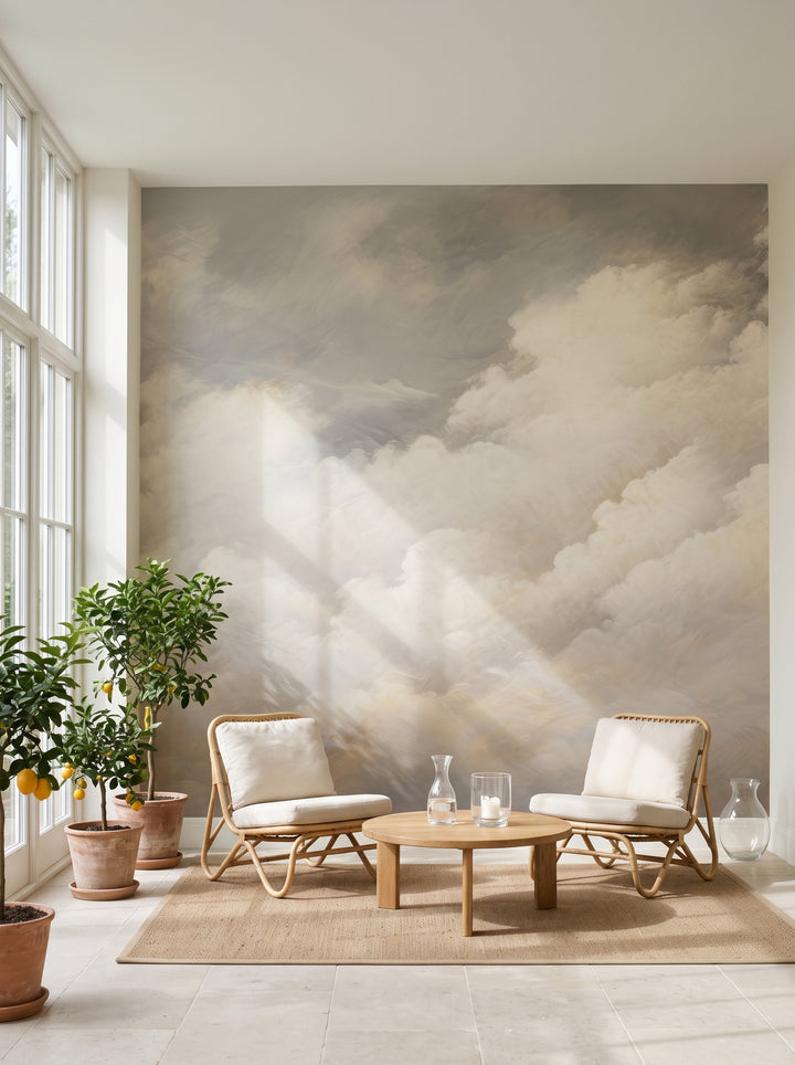 Fototapeta artystyczna o nazwie CLOUD HAVEN CASCADE w aranżacji wnętrza: oranżeria z czytelnią.