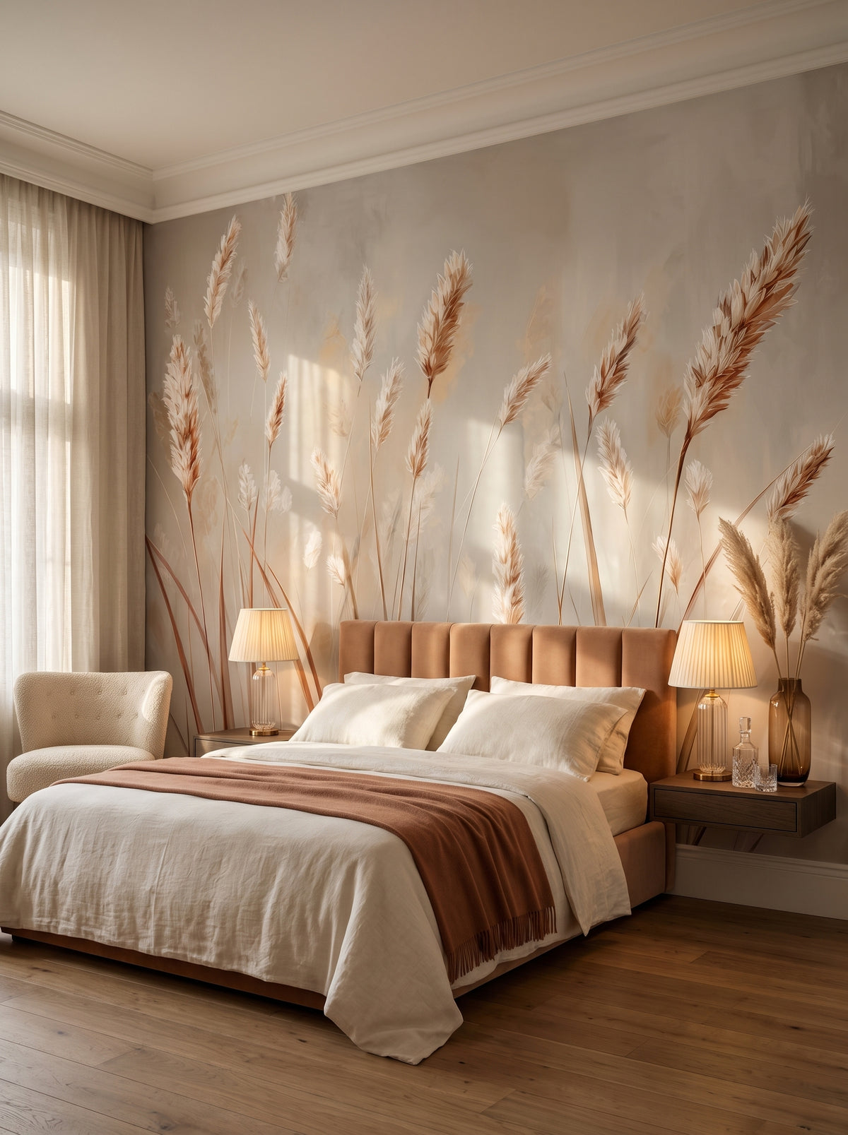 Fototapeta artystyczna o nazwie WHEATLAND POETRY w aranżacji wnętrza: apartament w pięciogwiazdkowym hotelu w stylu quiet luxury.