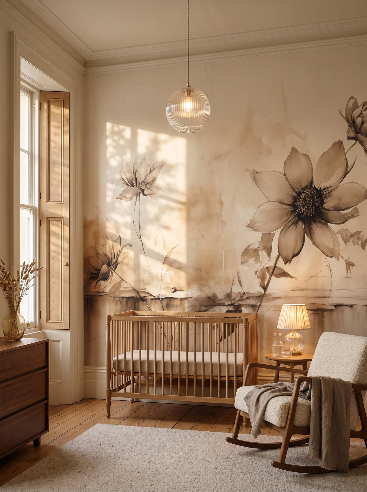 Fototapeta artystyczna o nazwie Abstract Water Florals w aranżacji wnętrza: pokój dziecięcy w klasycznej kamienicy.