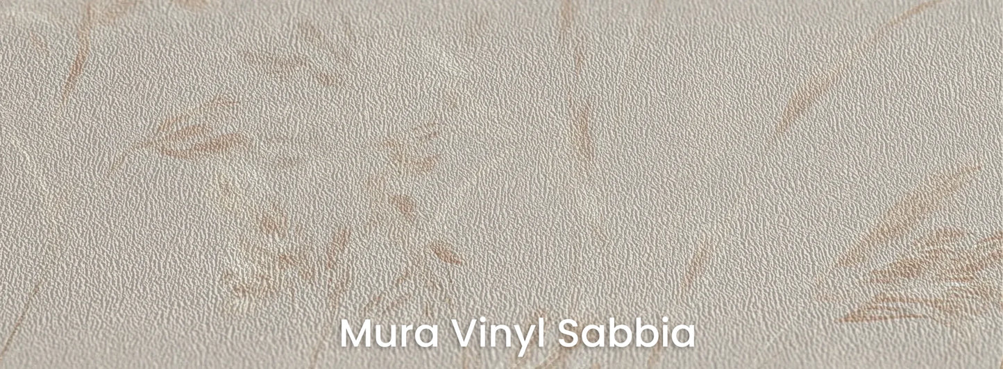 Zbliżenie na fototapetę PLATINUM BREEZE - tapeta z delikatnymi źdźbłami traw w jasnych beżach na podłożu o strukturze ziarna piasku.