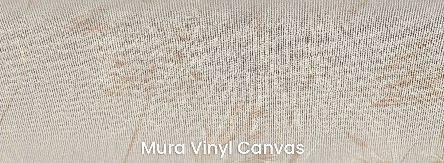 Zbliżenie na fototapetę PLATINUM BREEZE - tapeta z delikatnymi źdźbłami traw w jasnych beżach na podłożu o fakturze płótna.