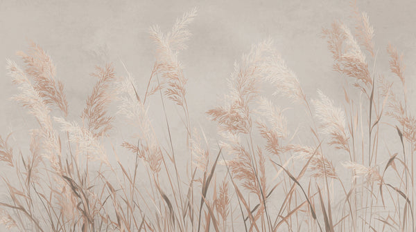BLUSH WHISPERS - Minimalistyczna Tapeta Łąka z Delikatnymi Trawami w Beżowych Odcieniach