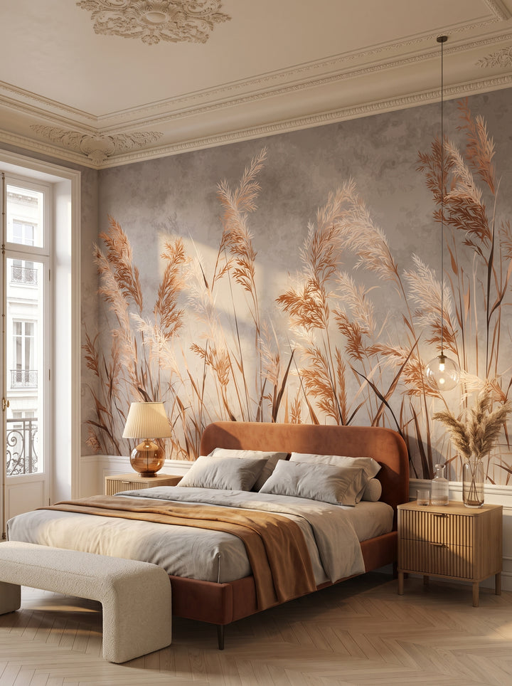 Fototapeta artystyczna o nazwie BLISSFUL STALKS w aranżacji wnętrza: sypialnia w paryskim apartamencie haussmannowskim.
