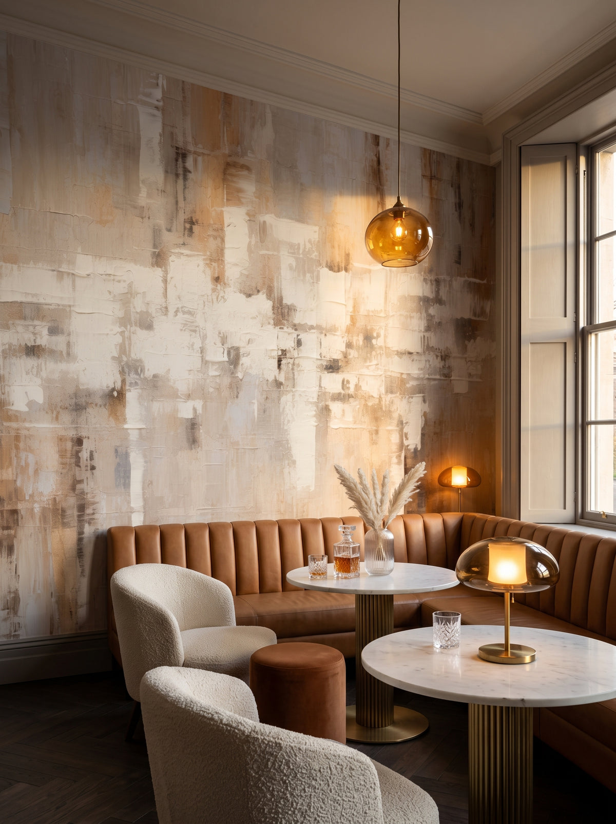 Fototapeta artystyczna o nazwie Abstract Parchment w aranżacji wnętrza: bar lounge w butikowym hotelu.