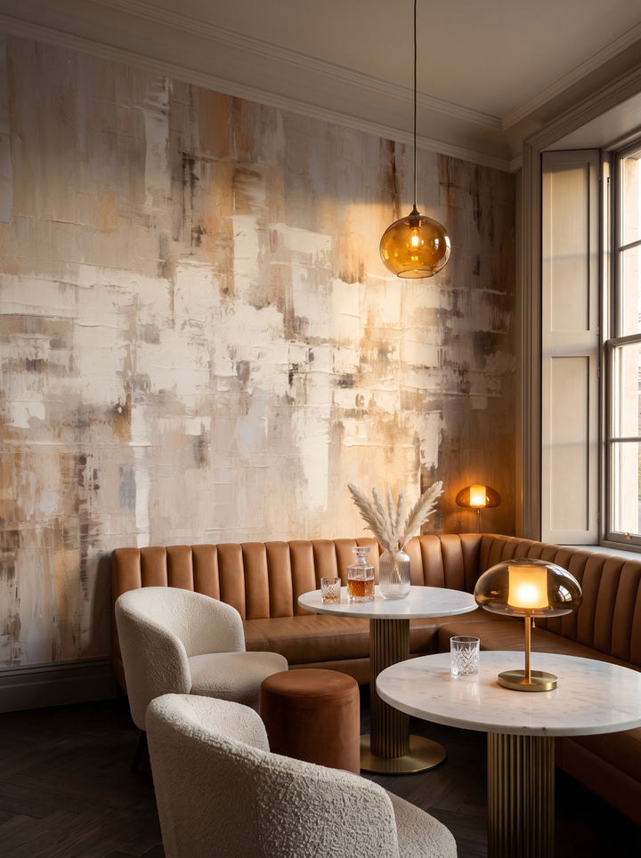 Fototapeta artystyczna o nazwie Abstract Parchment w aranżacji wnętrza: bar lounge w butikowym hotelu.