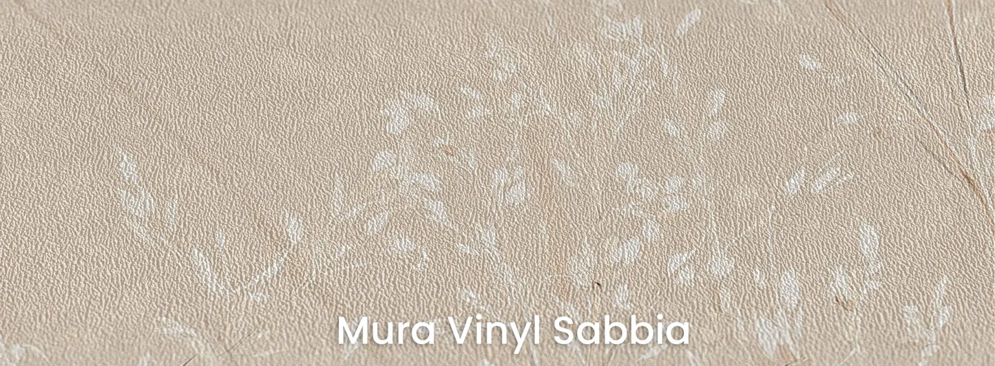 Zbliżenie na fototapetę DUSTY ROMANCE - tapeta z delikatnymi trawami na beżowym tle na podłożu o strukturze ziarna piasku.