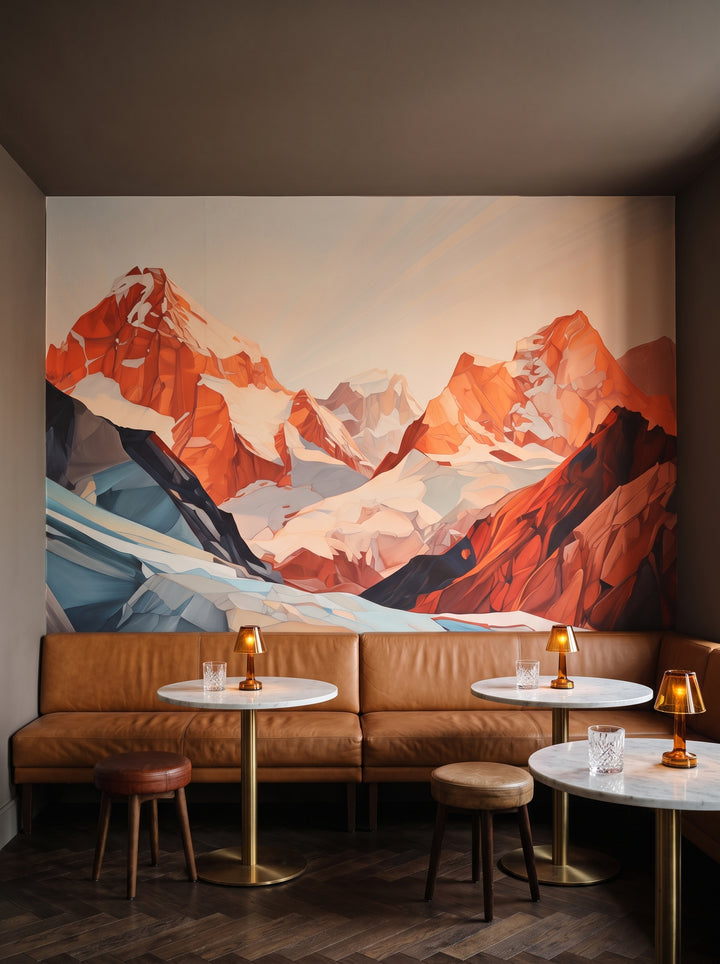 Fototapeta artystyczna o nazwie Geometric Sunset w aranżacji wnętrza: bar w butikowym hotelu.