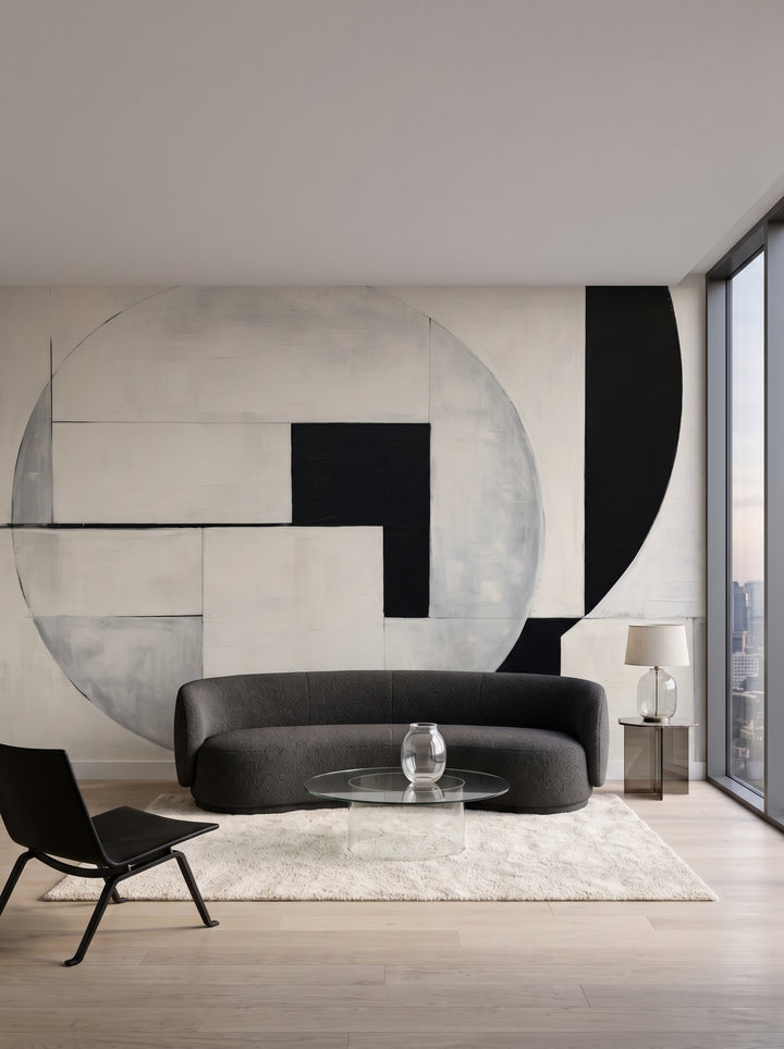 Fototapeta artystyczna o nazwie Geometric Elegance w aranżacji wnętrza: salon penthouse'u na Manhattanie.