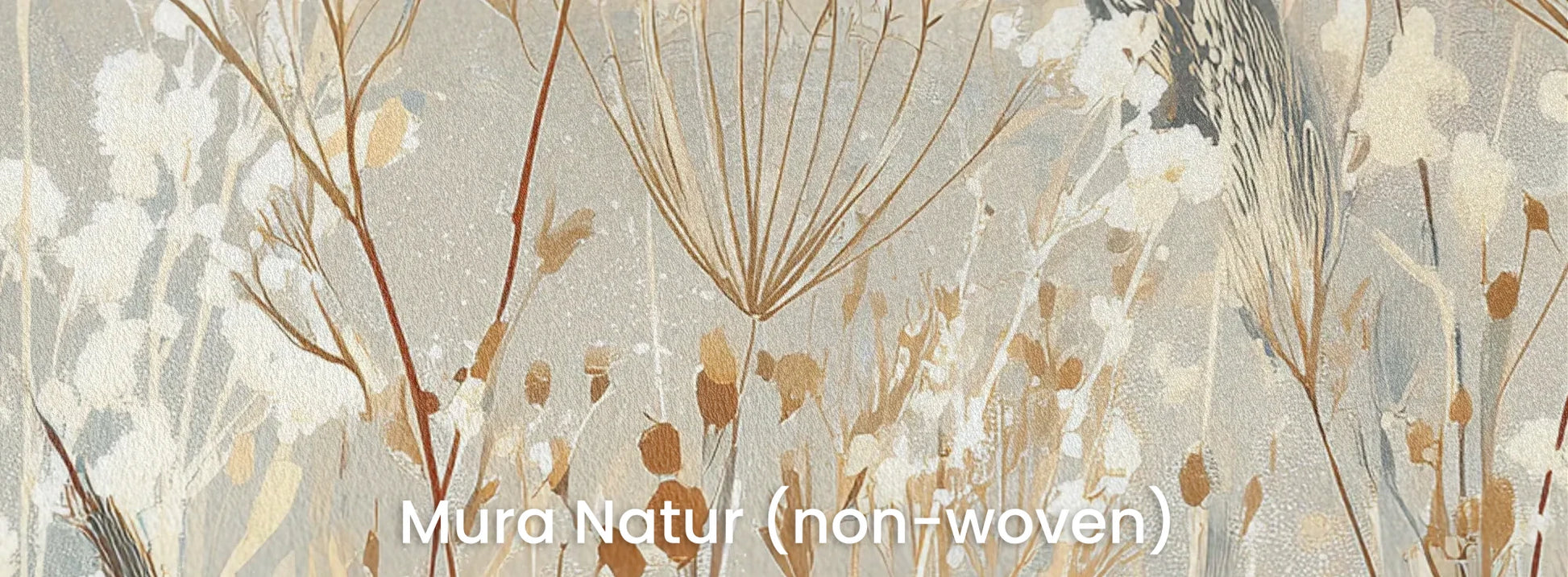 Zbliżenie na fototapetę SILK MEADOWS - tapeta z delikatnymi trawami w kremowej tonacji na naturalnym podłożu ekologicznym.