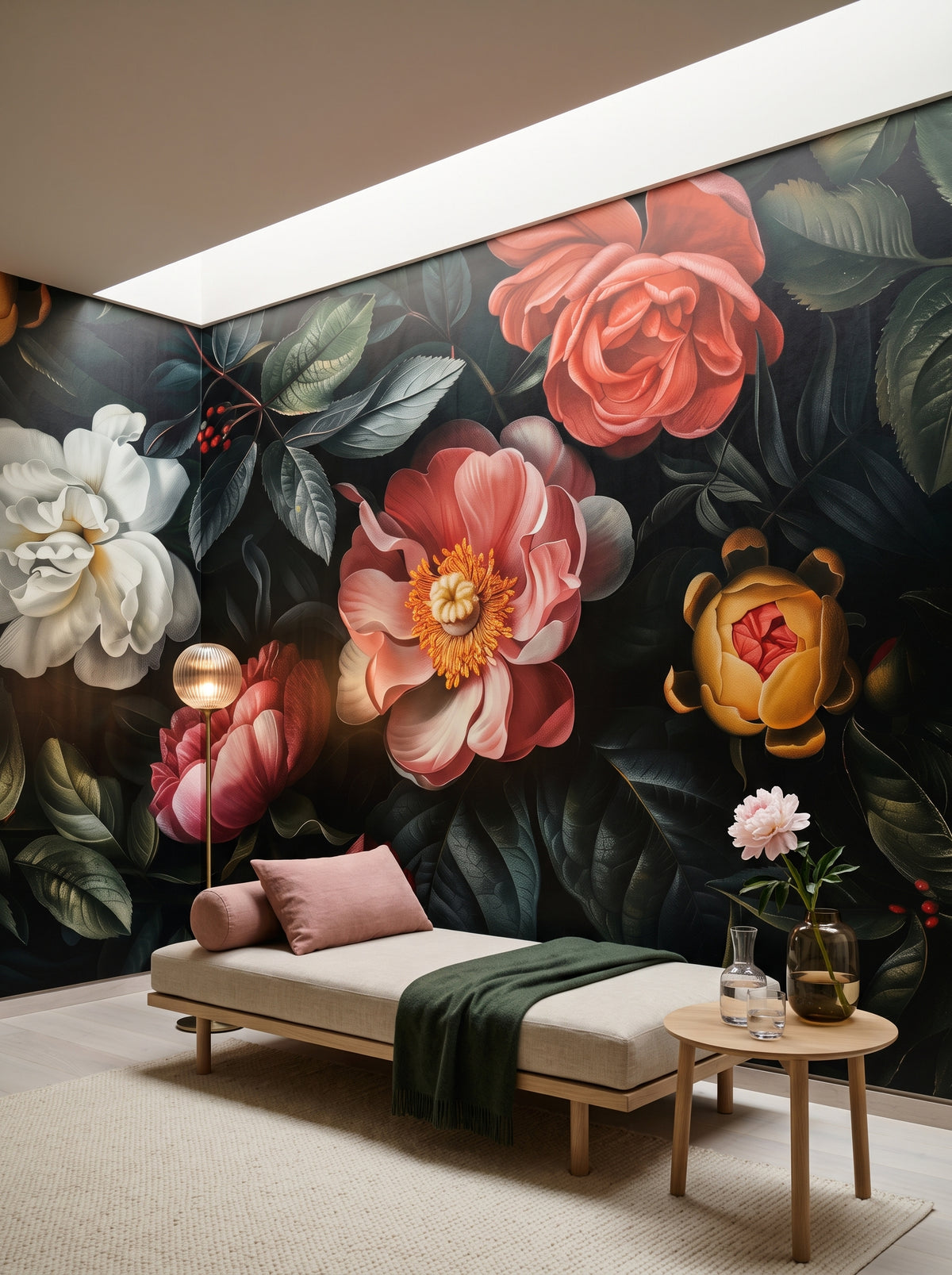 Fototapeta artystyczna o nazwie Botanical Night w aranżacji wnętrza: prywatny pokój wellness w nowoczesnej rezydencji.