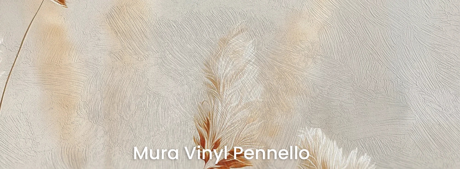 Zbliżenie na fototapetę WINDSWEPT POETRY - tapeta z delikatnymi źdźbłami traw w kremowej tonacji na podłożu o fakturze pociągnięć pędzla.