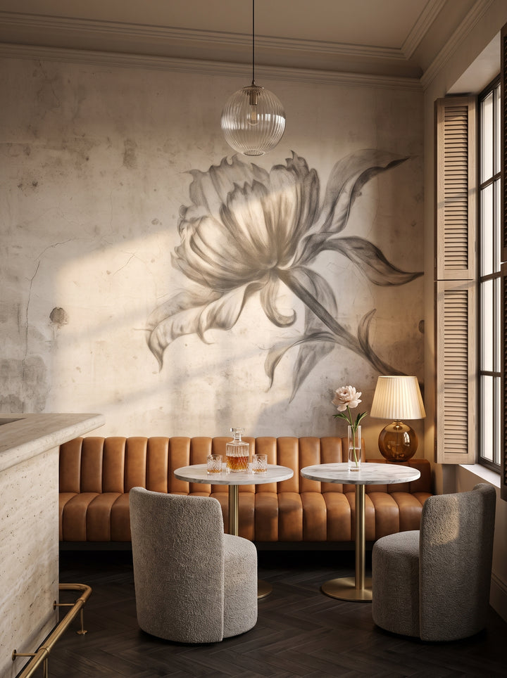 Fototapeta artystyczna o nazwie GRACEFUL SOLITUDE w aranżacji wnętrza: bar-lounge w butikowym hotelu.