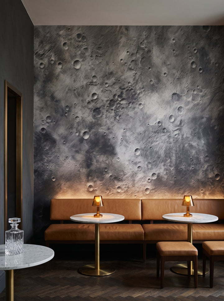 Fototapeta artystyczna o nazwie Mercury's Surface w aranżacji wnętrza: bar w butikowym hotelu.