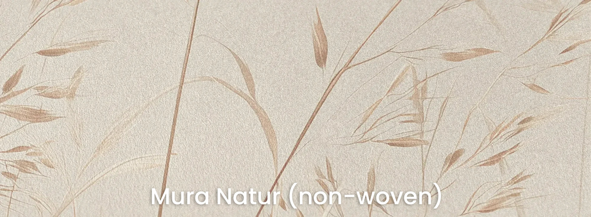 Zbliżenie na fototapetę WHISPERING STEMS - tapeta z delikatnymi źdźbłami trawy w beżowej tonacji na naturalnym podłożu ekologicznym.