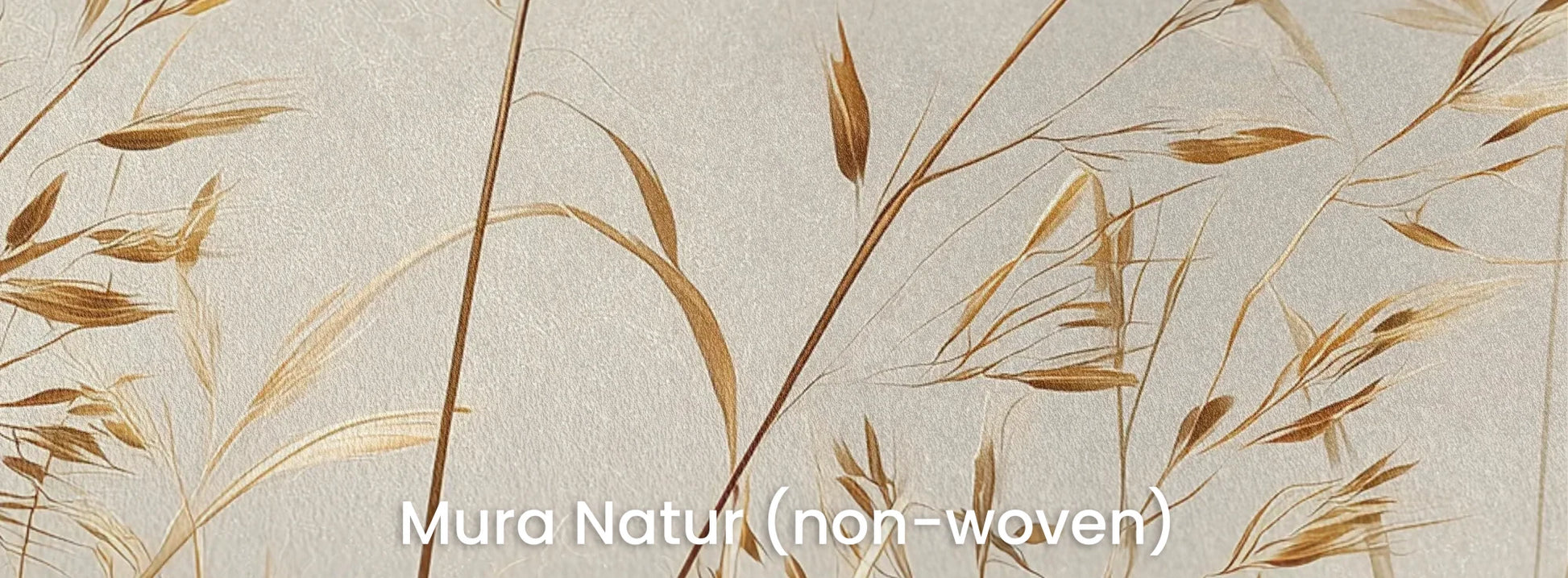 Zbliżenie na fototapetę AUTUMN GRACE - tapeta z kłosami traw w złotych odcieniach na naturalnym podłożu ekologicznym.