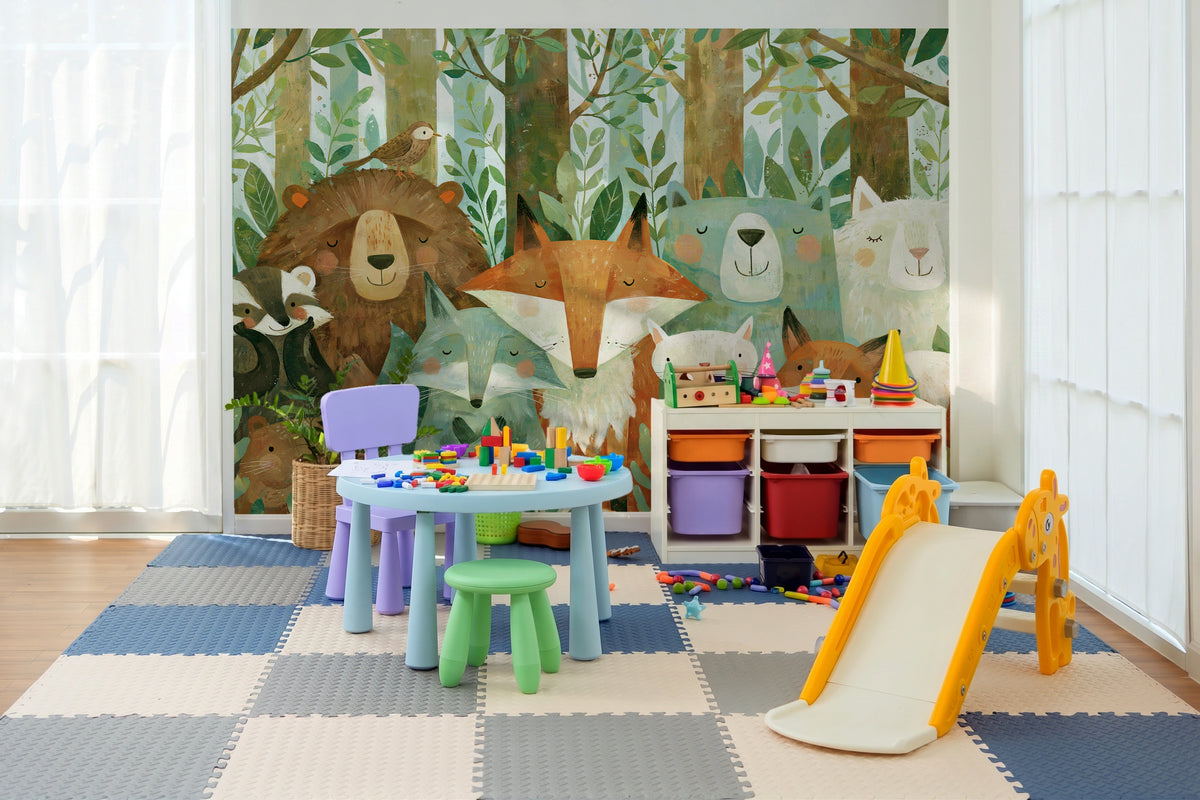 SLEEPY THICKET - tapeta z leśnymi zwierzętami dla dzieci — KIDS ROOM - PLAY ROOM