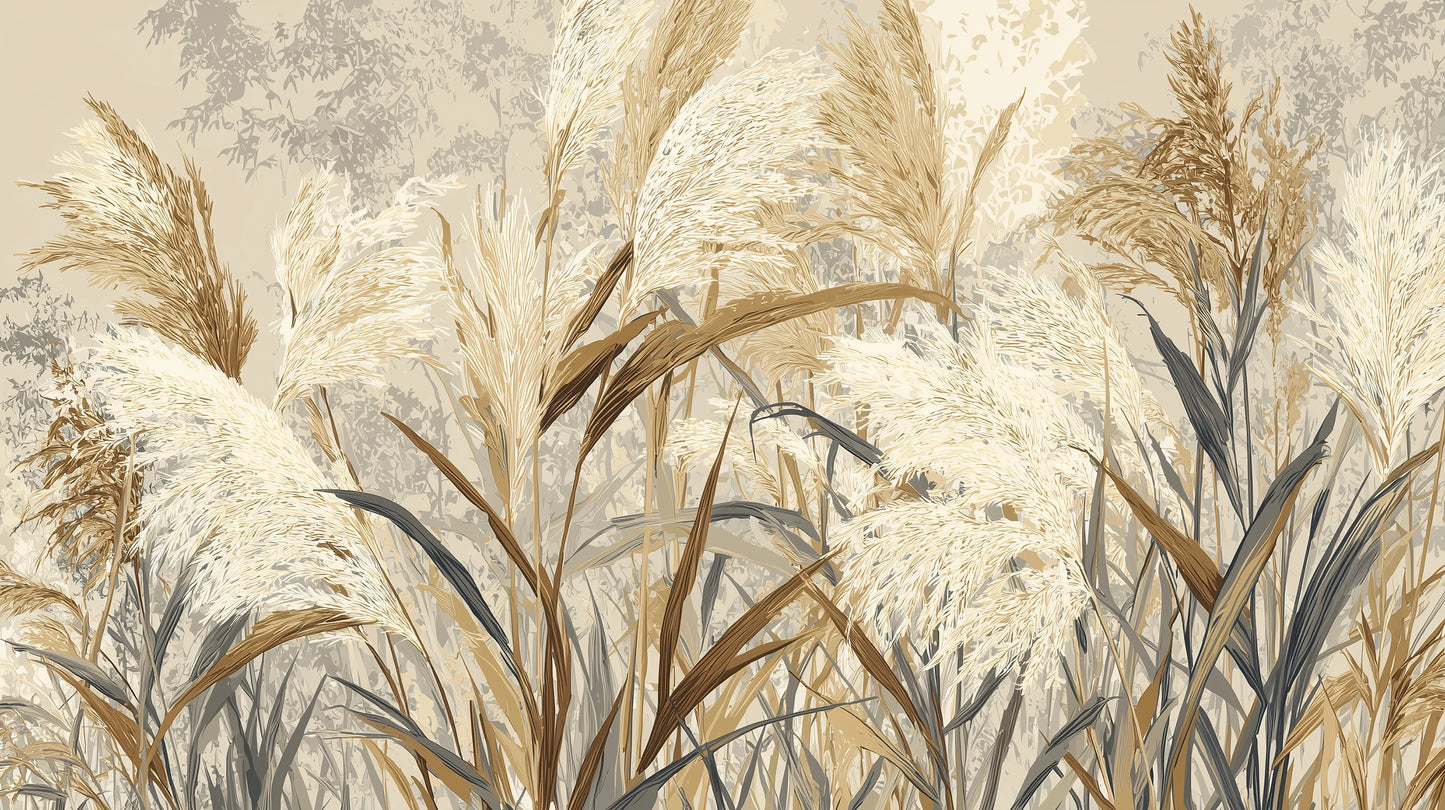 Prezentacja całego wzoru fototapety o nazwie HARVEST BREEZE - tapeta z jesiennymi trawami pampasowymi