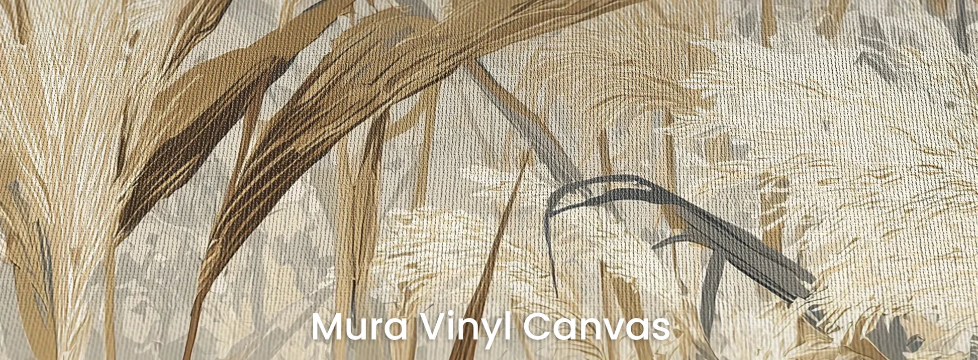 Zbliżenie na fototapetę HARVEST BREEZE - tapeta z jesiennymi trawami pampasowymi na podłożu o fakturze płótna.