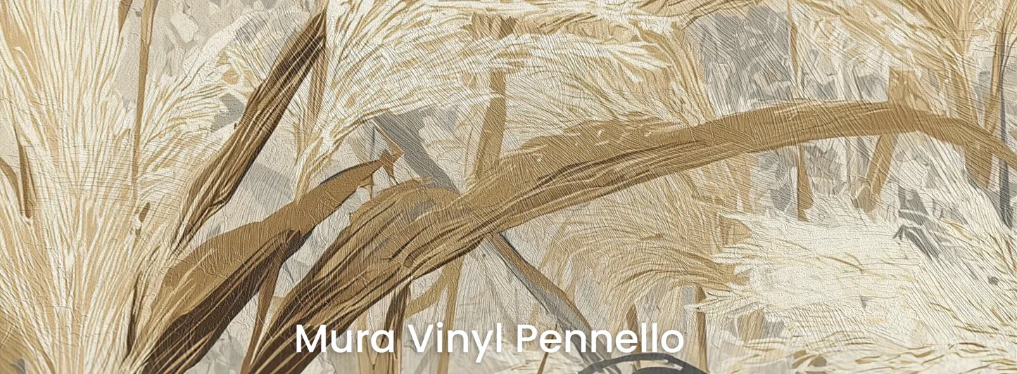 Zbliżenie na fototapetę HARVEST BREEZE - tapeta z jesiennymi trawami pampasowymi na podłożu o fakturze pociągnięć pędzla.