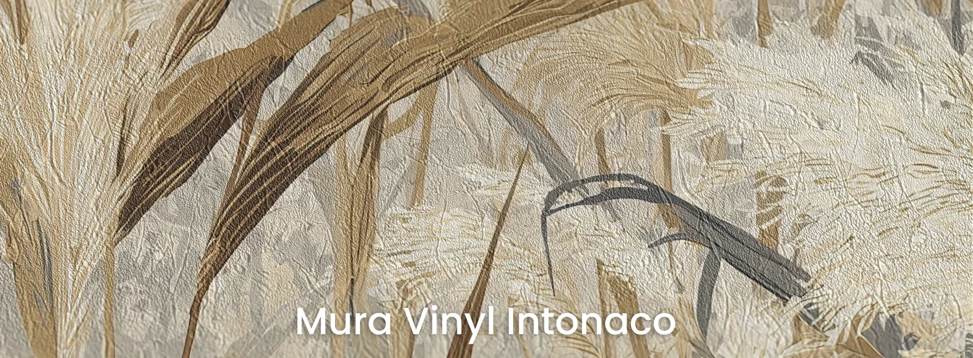 Zbliżenie na fototapetę HARVEST BREEZE - tapeta z jesiennymi trawami pampasowymi na podłożu o strukturze tartego tynku.