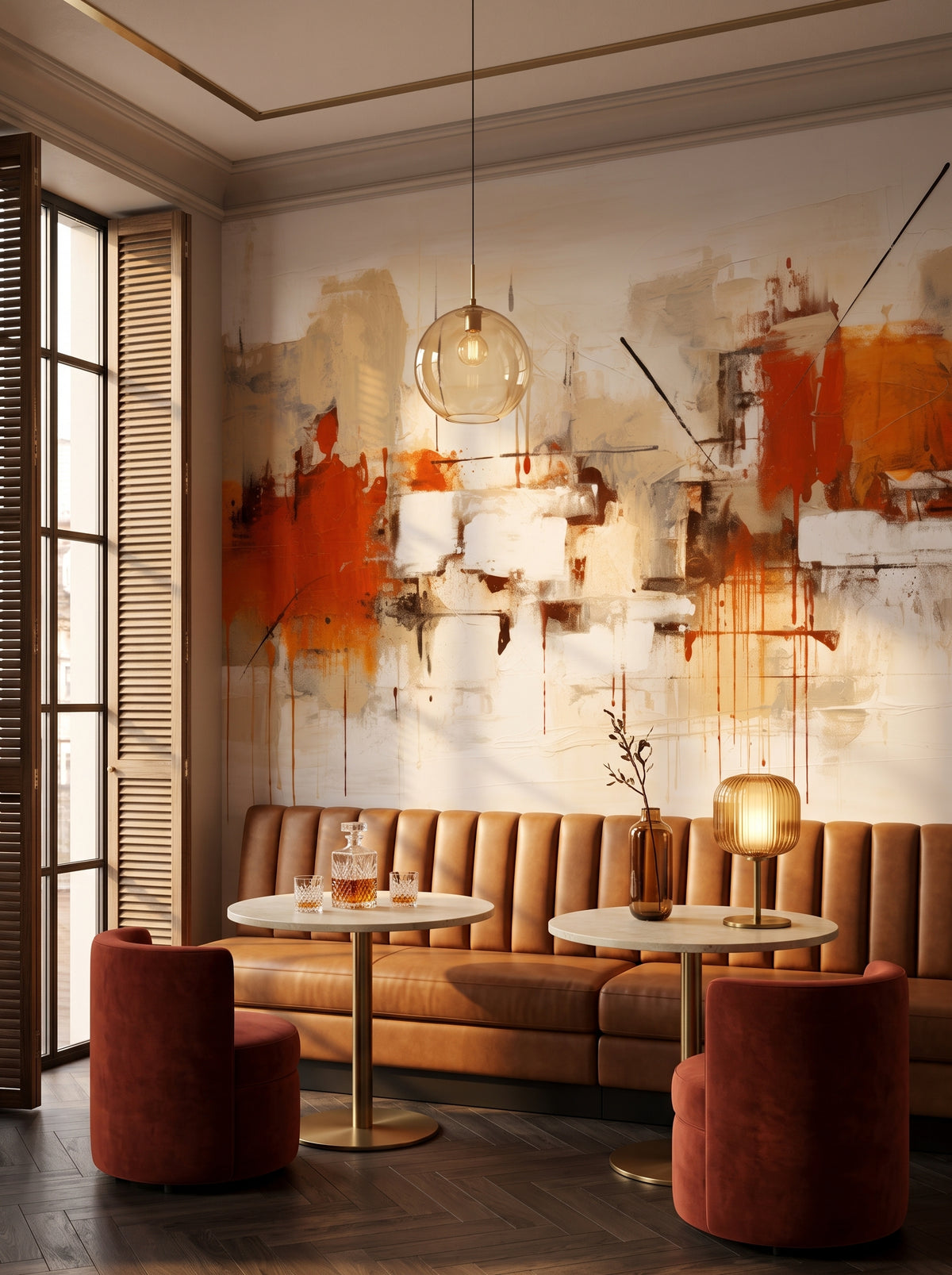 Fototapeta artystyczna o nazwie Autumnal Abstract w aranżacji wnętrza: bar-lounge w butikowym hotelu.