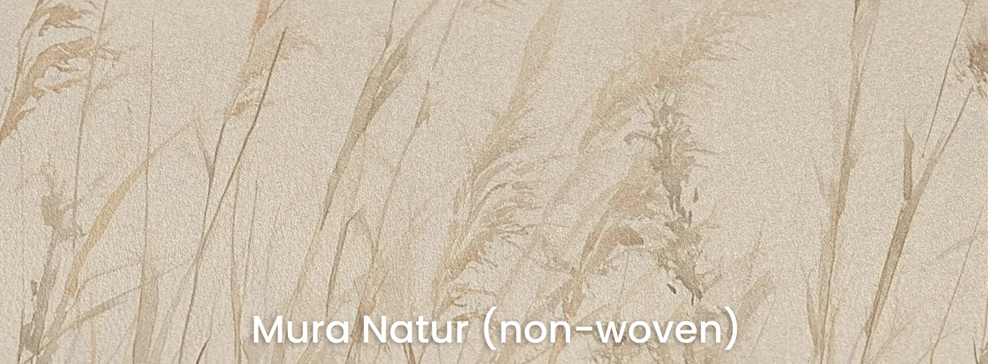 Zbliżenie na fototapetę EARTHEN WALTZ - tapeta z delikatną trawą w sepii na naturalnym podłożu ekologicznym.