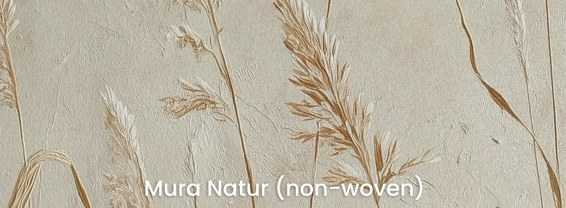 Zbliżenie na fototapetę RUSTIC POETRY - tapeta z kłosami traw w ciepłych beżach na naturalnym podłożu ekologicznym.