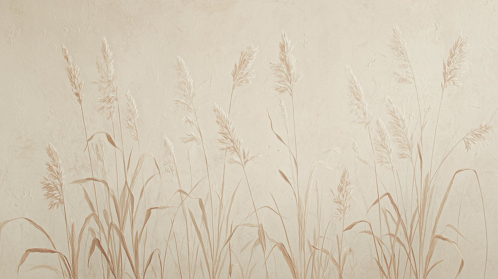 Prezentacja całego wzoru fototapety o nazwie NATURE'S LULLABY - tapeta z delikatnymi źdźbłami traw w beżowej tonacji