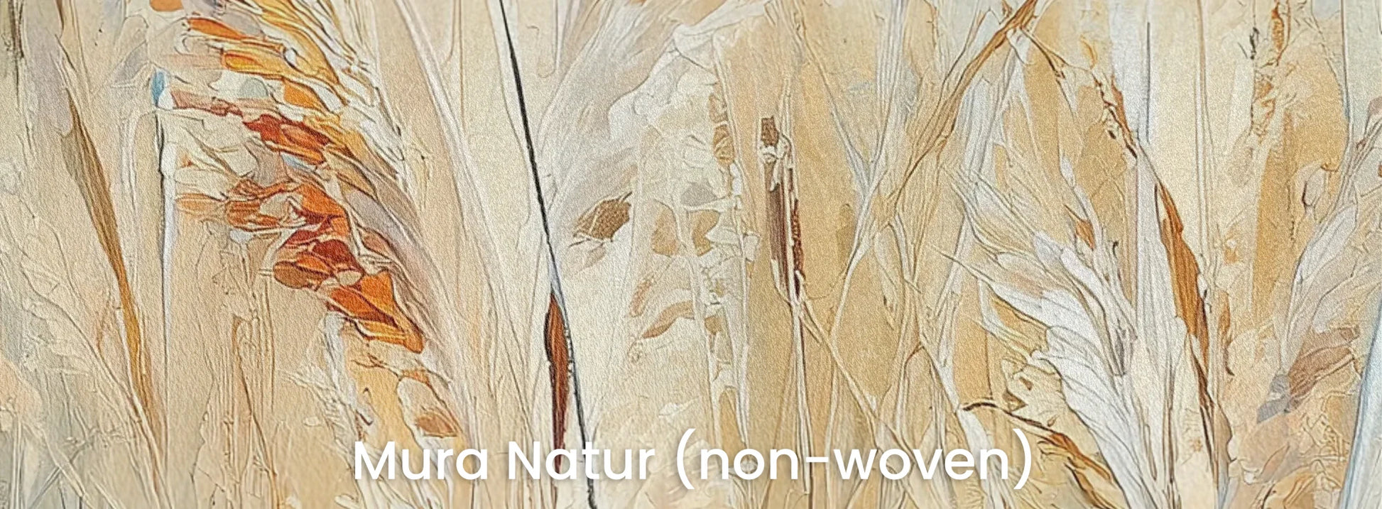 Zbliżenie na fototapetę BRUSHED HARMONY - tapeta z delikatnym motywem traw w ciepłych odcieniach na naturalnym podłożu ekologicznym.