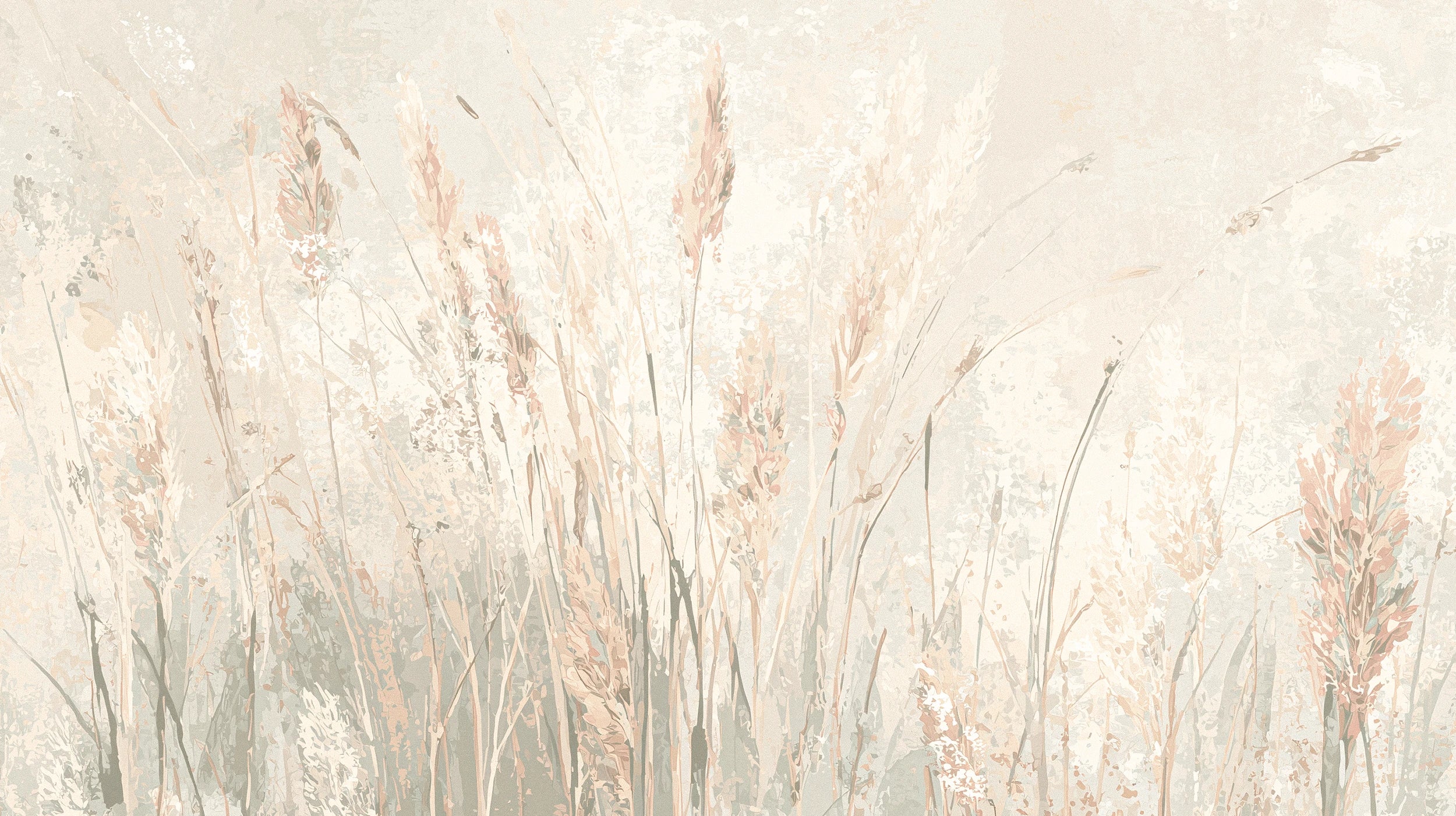 Pattern preview: Prezentacja całego wzoru fototapety o nazwie BLISSFUL RAYS - tapeta z delikatnymi trawami w pastelowych odcieniach