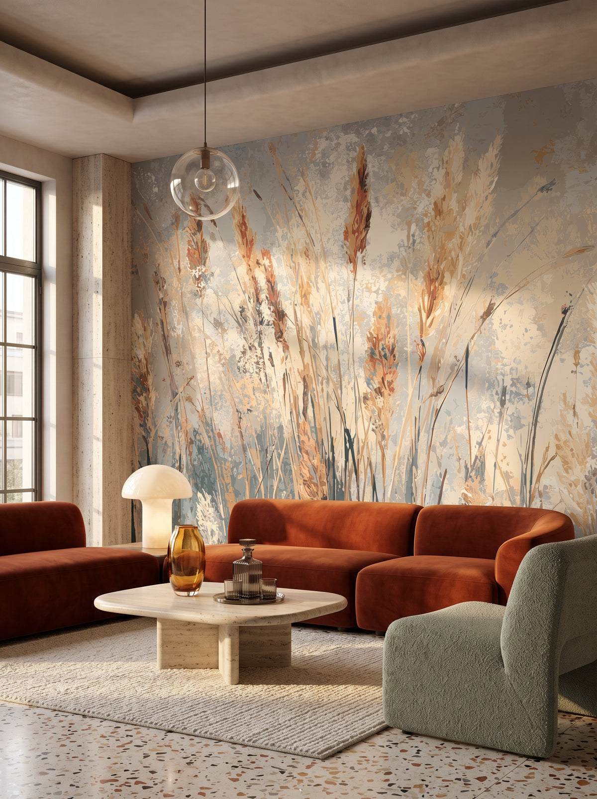 Fototapeta artystyczna o nazwie PASTEL POETRY w aranżacji wnętrza: salon w mediolańskim apartamencie z lat 70..