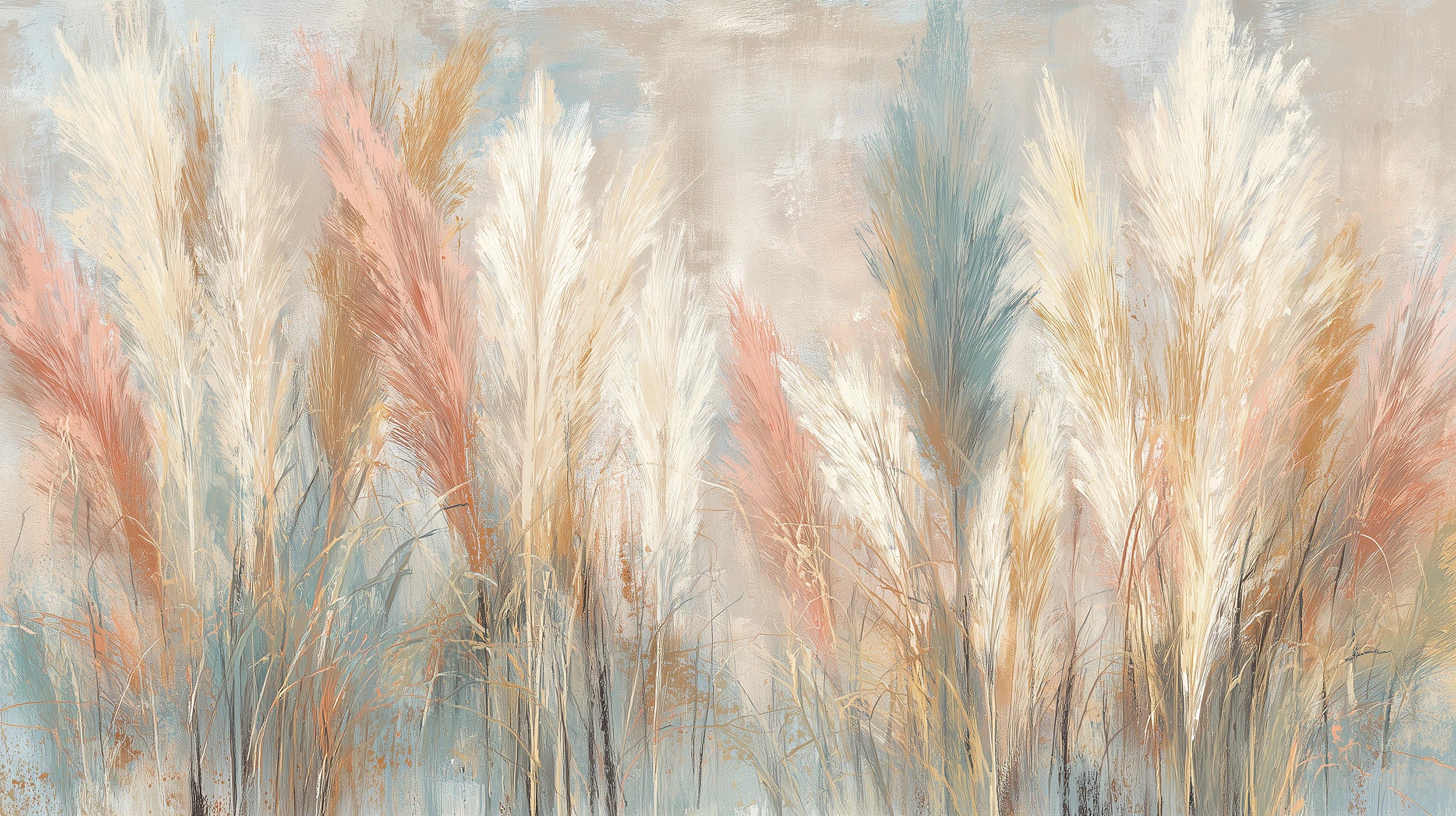 Pattern preview: Prezentacja całego wzoru fototapety o nazwie SOFT HORIZON - tapeta z delikatnymi trawami w pastelowych odcieniach