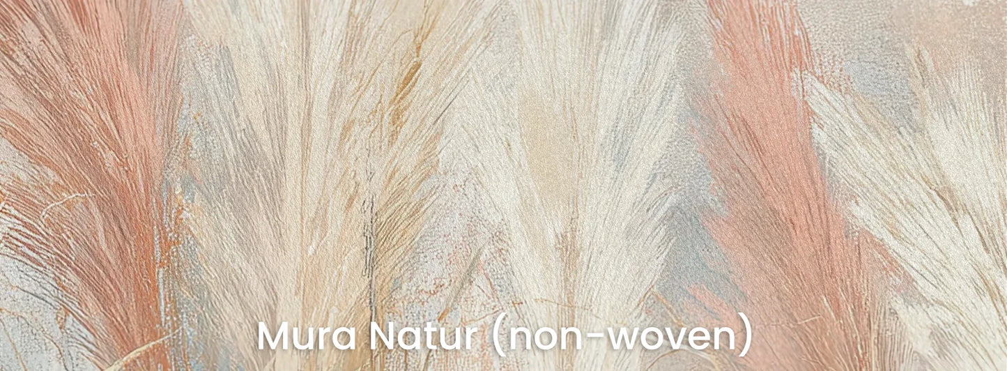 Zbliżenie na fototapetę SOFT HORIZON - tapeta z delikatnymi trawami w pastelowych odcieniach na naturalnym podłożu ekologicznym.