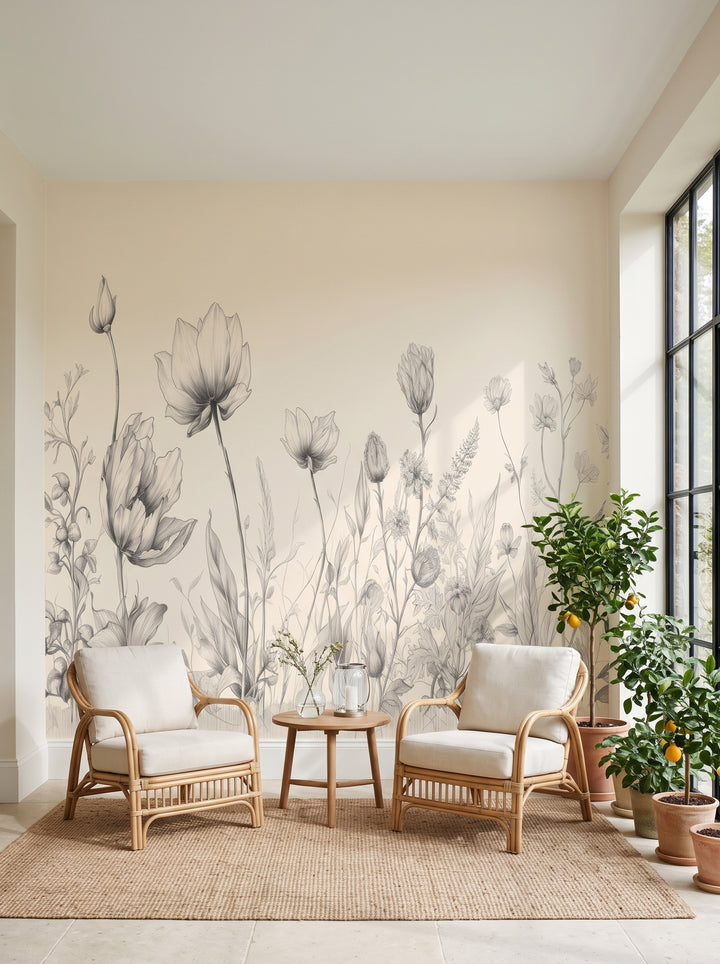 Fototapeta artystyczna o nazwie Herbaceous Illustration w aranżacji wnętrza: czytelnia w oranżerii.