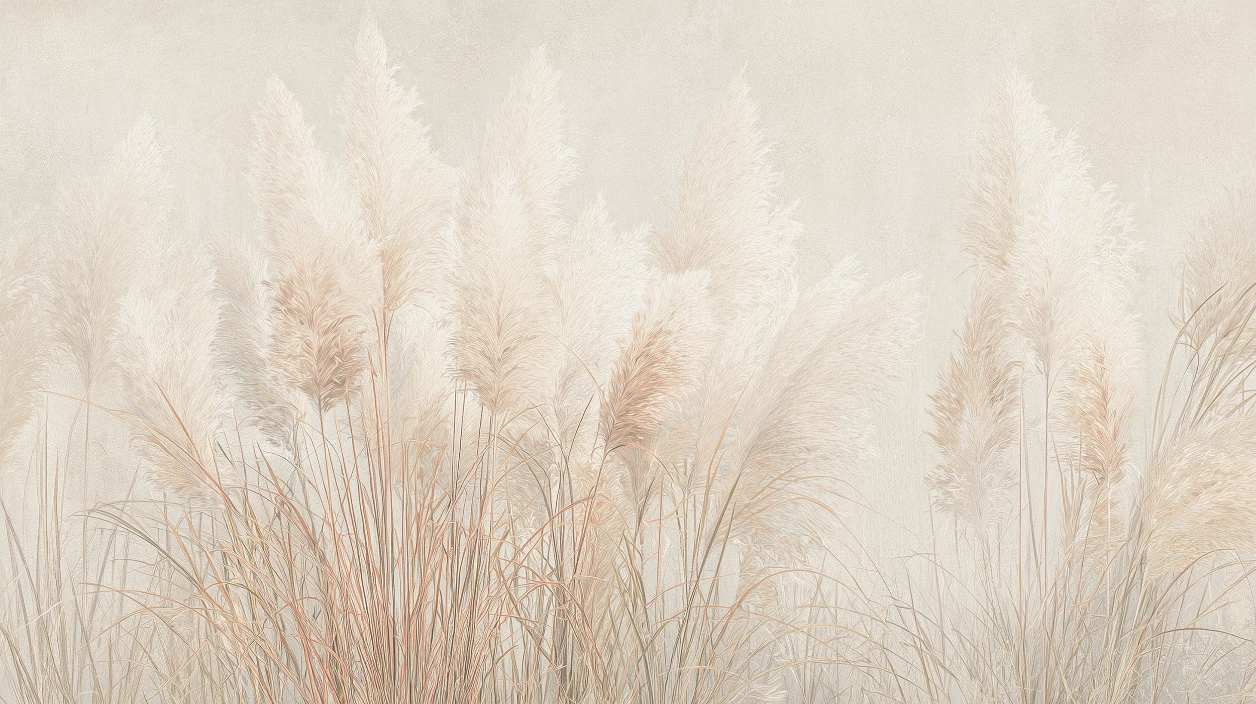 Pattern preview: Prezentacja całego wzoru fototapety o nazwie DUSKY REEDS - tapeta z delikatnymi źdźbłami trawy w pastelowych odcieniach